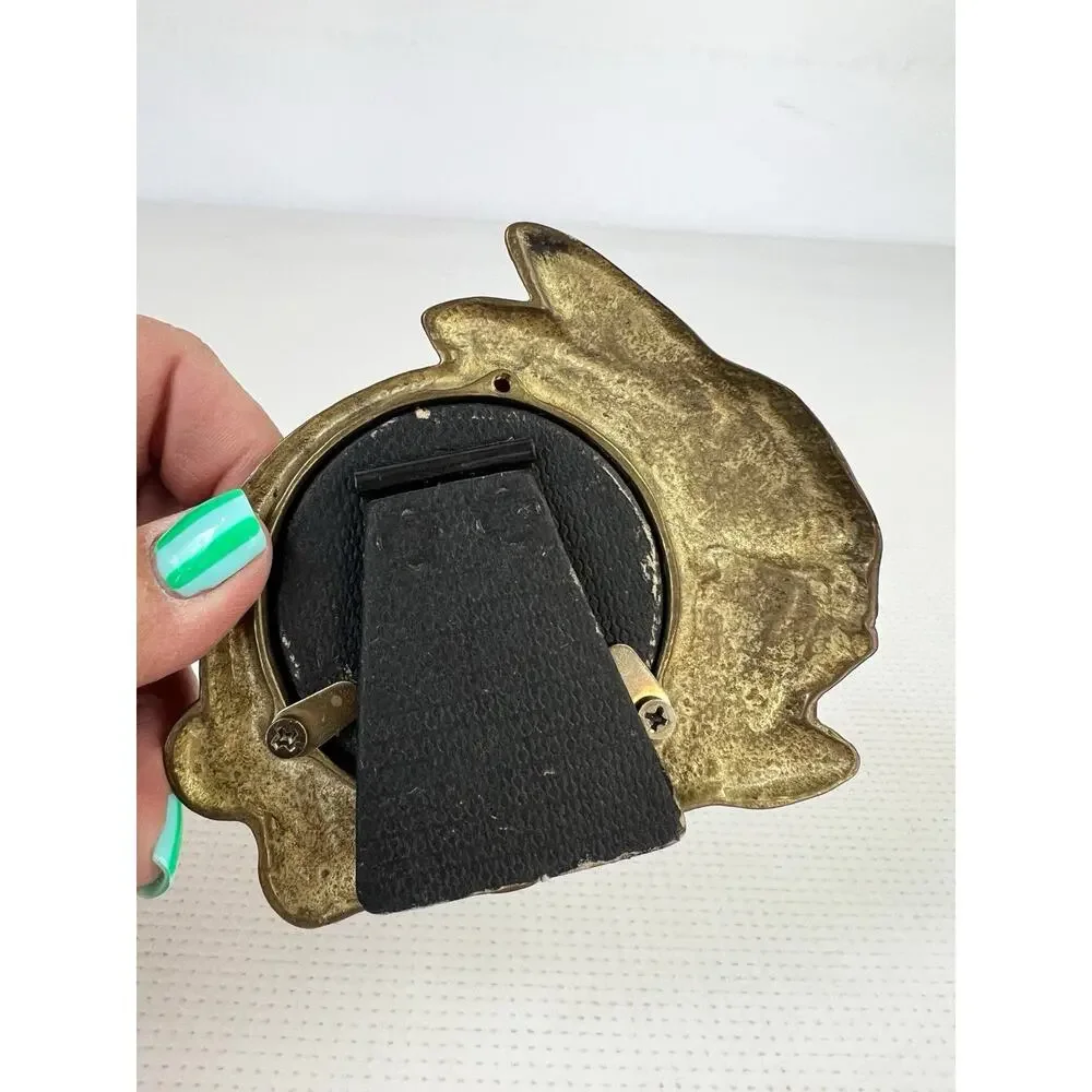 Vintage Bunny Rabbit Photo Picture Frame Brass Patina Metal Adorable Cottagecore